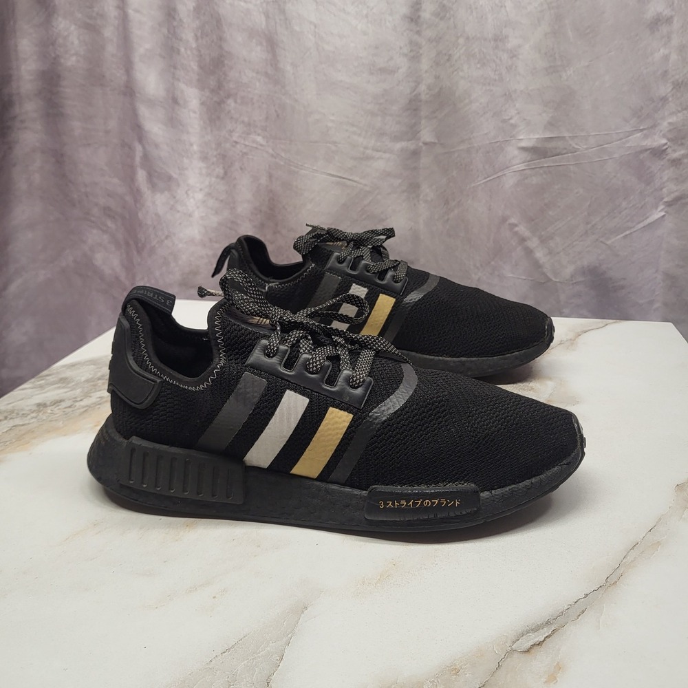 Size 12 - Adidas NMD_R1 V1 Black Gold Metallic Running Shoes